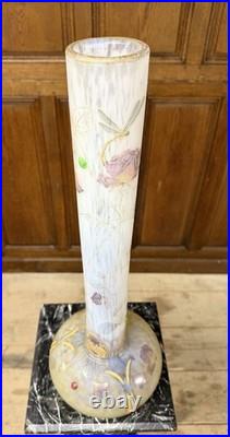 Daum Nancy rare vase Aux roses, papillons, libellules Et Cabochons Art Nouveau