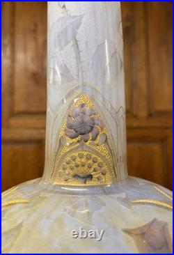 Daum Nancy rare vase Aux roses, papillons, libellules Et Cabochons Art Nouveau