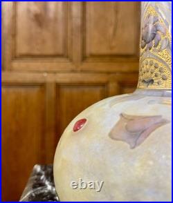 Daum Nancy rare vase Aux roses, papillons, libellules Et Cabochons Art Nouveau