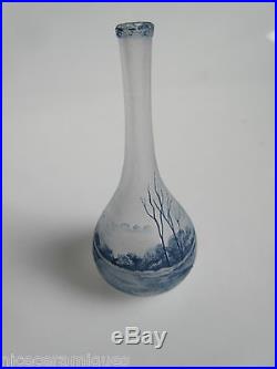 Daum Nancy rare vase miniature en pate de verre décor de voiliers et paysages