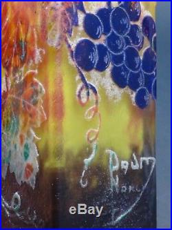 Daum Nancy vase décor à l'acide de fleuilles de vignes et raisins