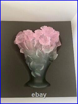 Daum Roses Large Pink et green vase