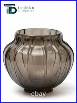 Daum nancy france vase en verre fume tres epais periode art deco 1930