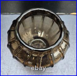 Daum nancy france vase en verre fume tres epais periode art deco 1930
