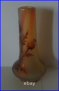 Daum vase Art nouveau miniature Chardon Rouge orange givré travail acide émaillé