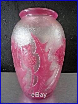 David GUERON-Degué-Vase art nouveau, décor de chardons à l'acide, daum, gallé