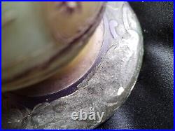 DeVez / Pied de lampe en verre multicouche gravé à l'acide cygnes / Art Nouveau