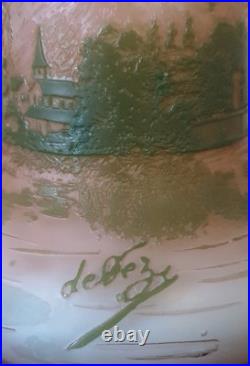 Devez très joli vase en verre multicouche décor lacustre japonisant