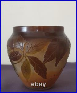 E. Gallé, très joli vase en verre multicouche à décor de baies et de feuilles