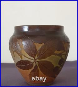 E. Gallé, très joli vase en verre multicouche à décor de baies et de feuilles