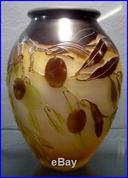 EMILE GALLE Vase à décor d'olives -daum, lalique, argy rousseau, walter, schneider