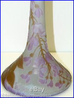 EXCEPTIONNEL GRAND VASE LEGRAS GLYCINES Gravé en Camée à l'acide ART NOUVEAU