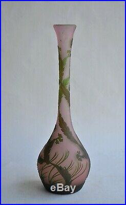 Edmond RIGOT Vase Soliflore Verre multicouche gravé à l'acide Signé