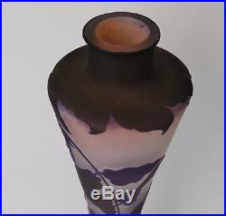 Emile GALLE (1846-1904) Grand Vase Verre Multicouche Gravé Acide Glycines 1900