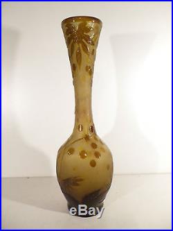 Emile Gallé grand vase en pâte de verre signé vers 1900 haut 34,5 cm