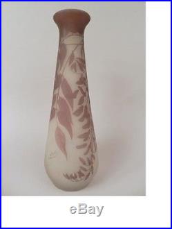 Emile Gallé (1846-1904) Grand vase'Glycines' 40 cm etiquette d'origine