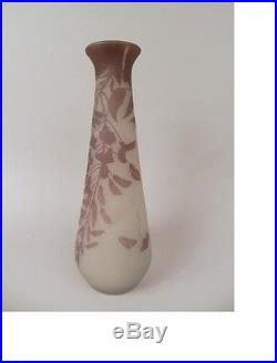 Emile Gallé (1846-1904) Grand vase'Glycines' 40 cm etiquette d'origine