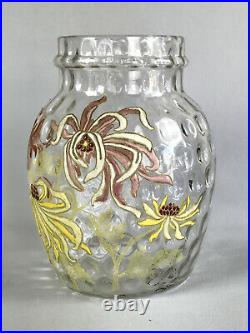 Emile Gallé 1846 / 1904 Vase En Verre Emaillé Modele Dahlias Signé