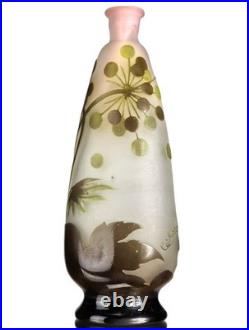 Emile Gallé Beau Vase aux Ombelles Pâte de Verre Gravé Art Nouveau Daum