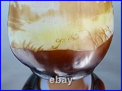 Emile Gallé Sublime Vase Paysage Lacustre Pâte de Verre Gravé ART NOUVEAU