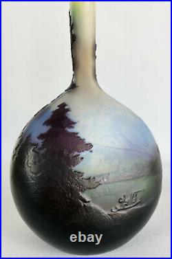 Émile Gallé Vase D'époque Art Nouveau Paysage Vosgien En Verre Multicouche