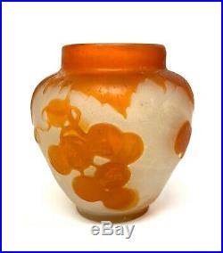 Emile Gallé Vase En Pate De Verre A Decor Orange, Art Nouveau Vers 1900