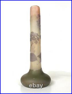 Emile Gallé Vase Tube Aux Hortensias, Violet Et Rose Pate De Verre Art Nouveau