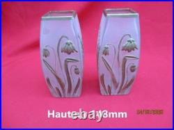 Ensemble Coupe et 2 vases en verre motifs dégagés à l'acide style Ecole de Nancy