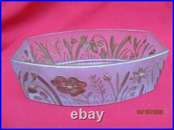 Ensemble Coupe et 2 vases en verre motifs dégagés à l'acide style Ecole de Nancy