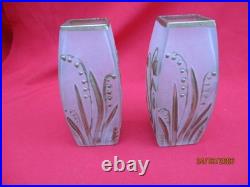 Ensemble Coupe et 2 vases en verre motifs dégagés à l'acide style Ecole de Nancy