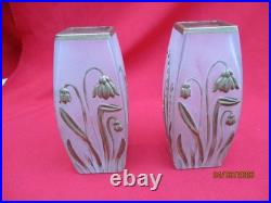 Ensemble Coupe et 2 vases en verre motifs dégagés à l'acide style Ecole de Nancy