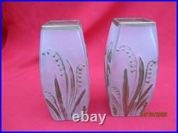 Ensemble Coupe et 2 vases en verre motifs dégagés à l'acide style Ecole de Nancy