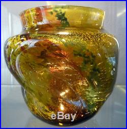 Ernest LEVEILLE Vase art nouveau pate de verre feuilles d'or e. Rousseau
