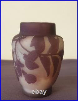 Ets GALLE, joli vase en verre multicouches dégagé à l'acide, décor de clématites