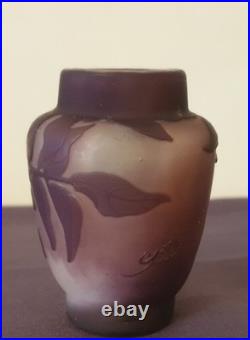 Ets GALLE, joli vase en verre multicouches dégagé à l'acide, décor de clématites