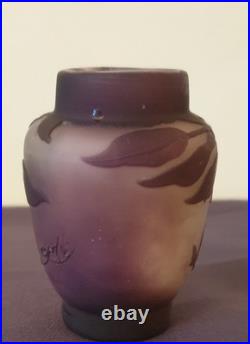 Ets GALLE, joli vase en verre multicouches dégagé à l'acide, décor de clématites