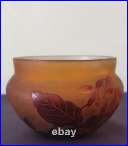 Ets GALLE, très joli vase en verre gravé à l'acide, décor floral mauve