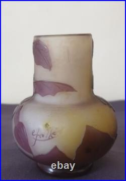 Ets GALLE, très joli vase en verre multicouche à décor de fuchsias