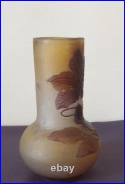 Ets Gallé, très joli vase en verre multicouche, décor floral dégagé à l'acide Ets Gallé, très joli vase en verre multicouche, décor floral dégagé à l'acide