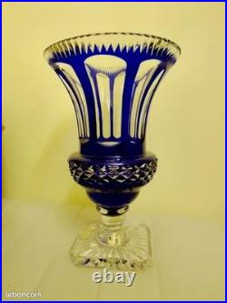 Exceptionel Vase Empire bleu Cristal véritable Taillé main 30cmx 20cm 4,4kg