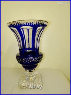Exceptionel Vase Empire bleu Cristal véritable Taillé main 30cmx 20cm 4,4kg