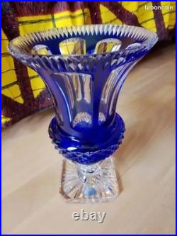Exceptionel Vase Empire bleu Cristal véritable Taillé main 30cmx 20cm 4,4kg