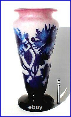 Exceptionnel grand vase Delatte décor dahlias éra Daum Gallé Muller