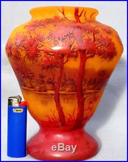 Exceptionnel vase Daum Bord de lac, vives couleurs, parfait, era Gallé, vers 1