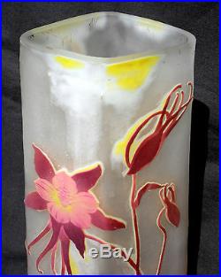 Exceptionnel vase Gallé aux ancolies, 39 cm! , rares couleurs, era daum