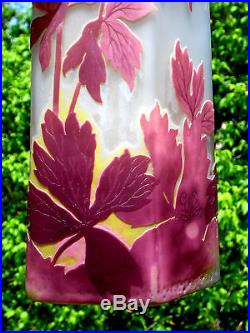 Exceptionnel vase Gallé aux ancolies, 39 cm! , rares couleurs, era daum