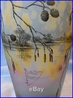 Exceptionnel vase art-nouveau Daum, décor Aulnes, 1910, parfait, era Galle