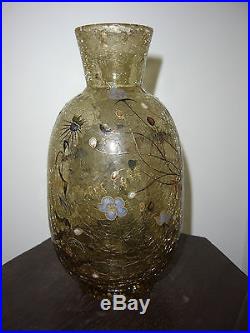 Exceptionnel vase d'Emile Gallé craquelé émaillé mante religieuse vers1880 Daum