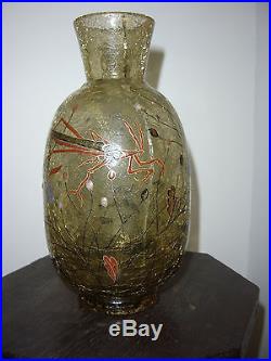Exceptionnel vase d'Emile Gallé craquelé émaillé mante religieuse vers1880 Daum