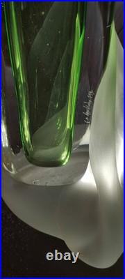 Fernando AGOSTINHO Vase soliflore sculpture en verre soufflé signée 33cm